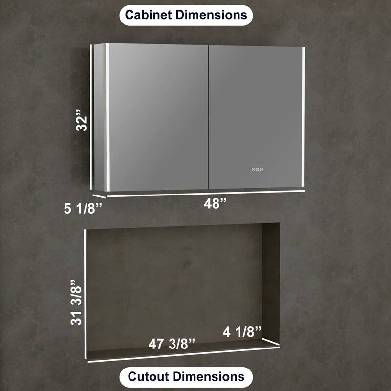 Chloe LED Medicine Cabinet with Mirror, Dimmable, Anti-fog, Adjustable Glass Shelves, Recessed or Surface Mount