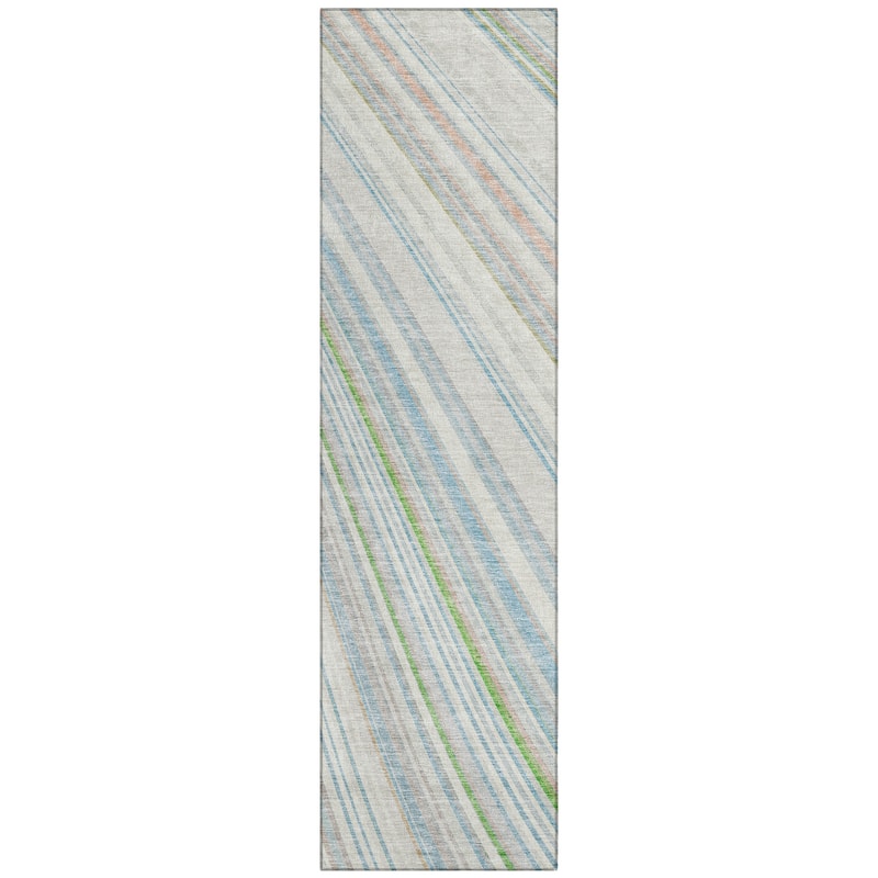 Machine Washable Indoor/ Outdoor Stripe Wave Chantille Rug