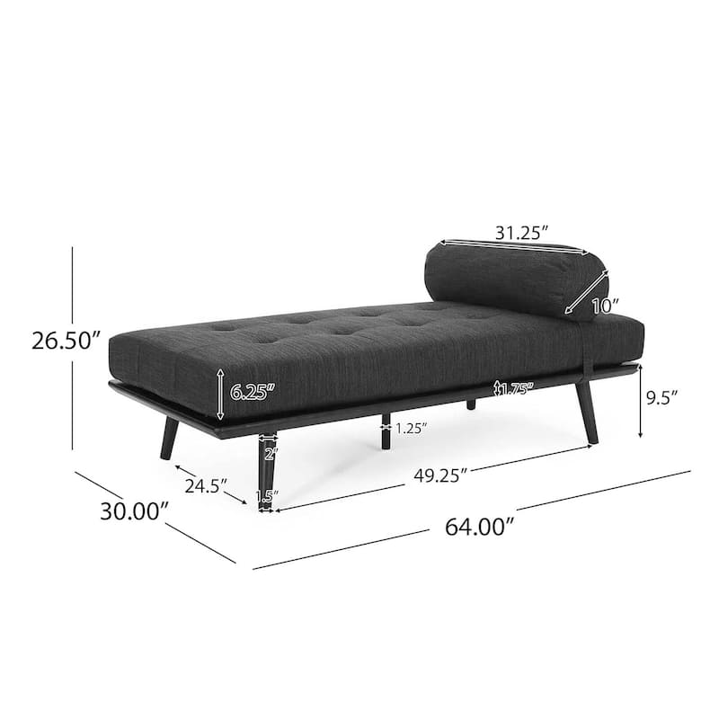 Charcoal 64" Tufted Chaise Lounge Chair with Wood Frame