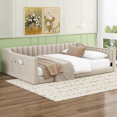 Full XL Size Upholstery Daybed and Side Storage pocket