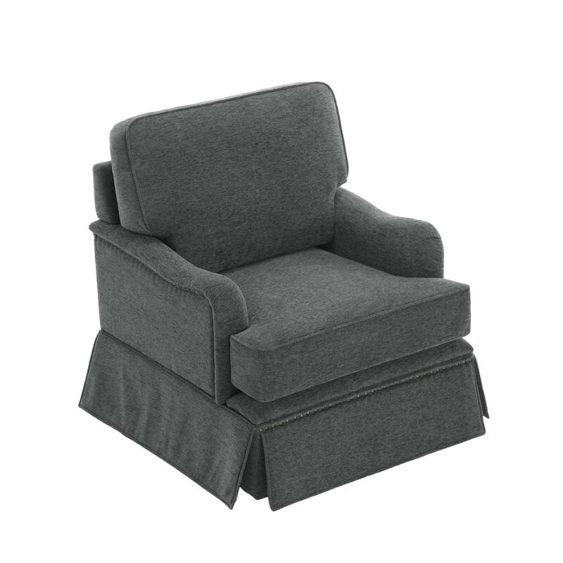 Chenille Swivel Accent Chair Storage Ottoman Set with Nailhead Trim Skirt