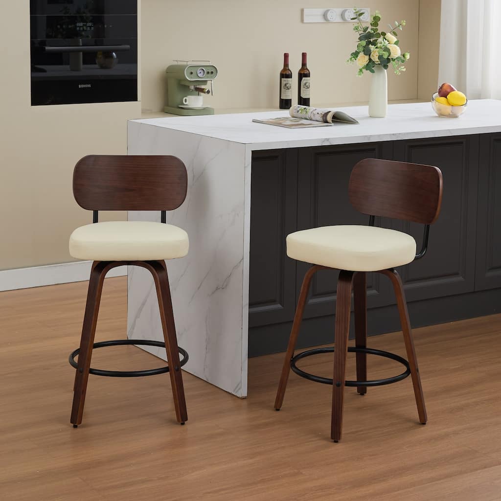 Upholstered Swivel Bar Stools Side Chairs Set of 2