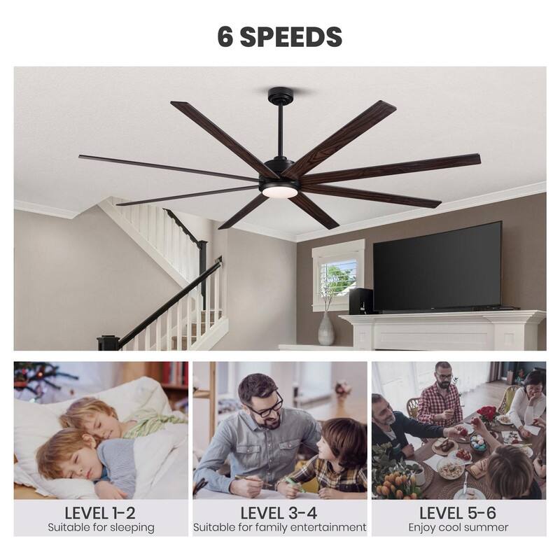 84" Ceiling Fan with Light Black Indoor/Outdoor Ceiling Fan for Living Room Large Dimmable Ceiling Fan with Remote APP Control