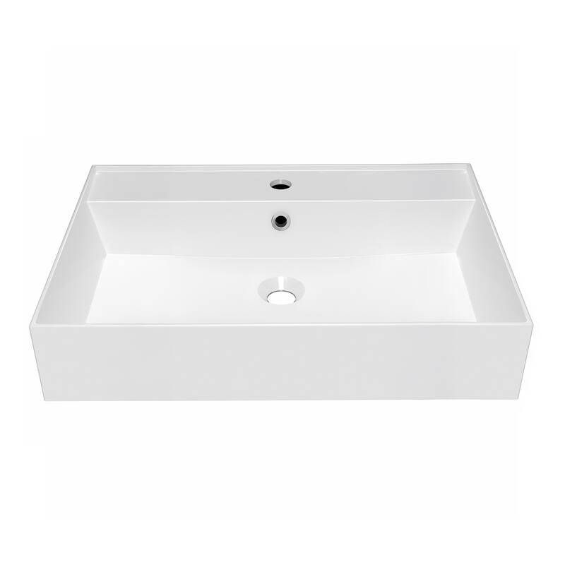 Rectangular Wall Mount Basin with Faucet Drilling Options and Overflow
