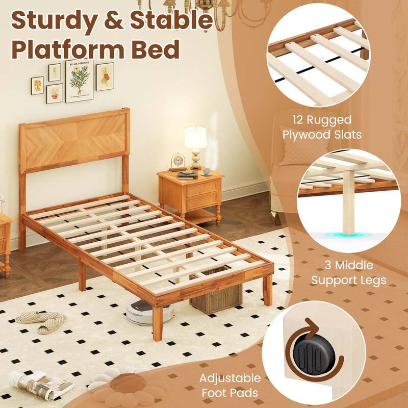 Gymax Twin/Full/Queen Size Bed Frame w/Headboard Wooden Slats Support