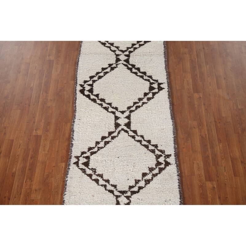 Ivory Anatolian Turkish Runner Rug Handmade Wool Carpet - 3'3"x 11'1"