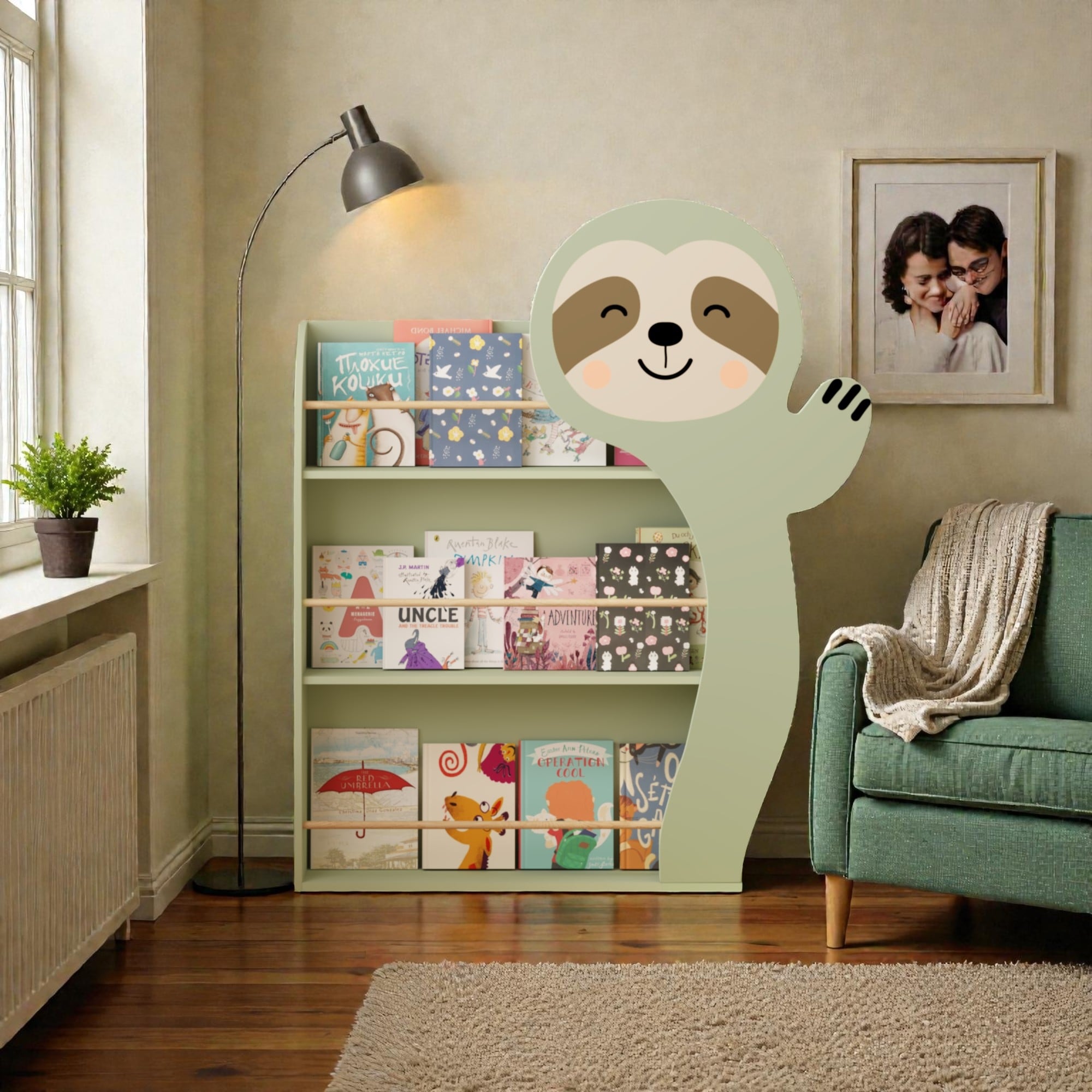 Kids Bookshelf with 3-Tier Front-Facing Display, Bookcase, Cute Design Toddler Book Rack, Wooden Nursery Storage Cabinet