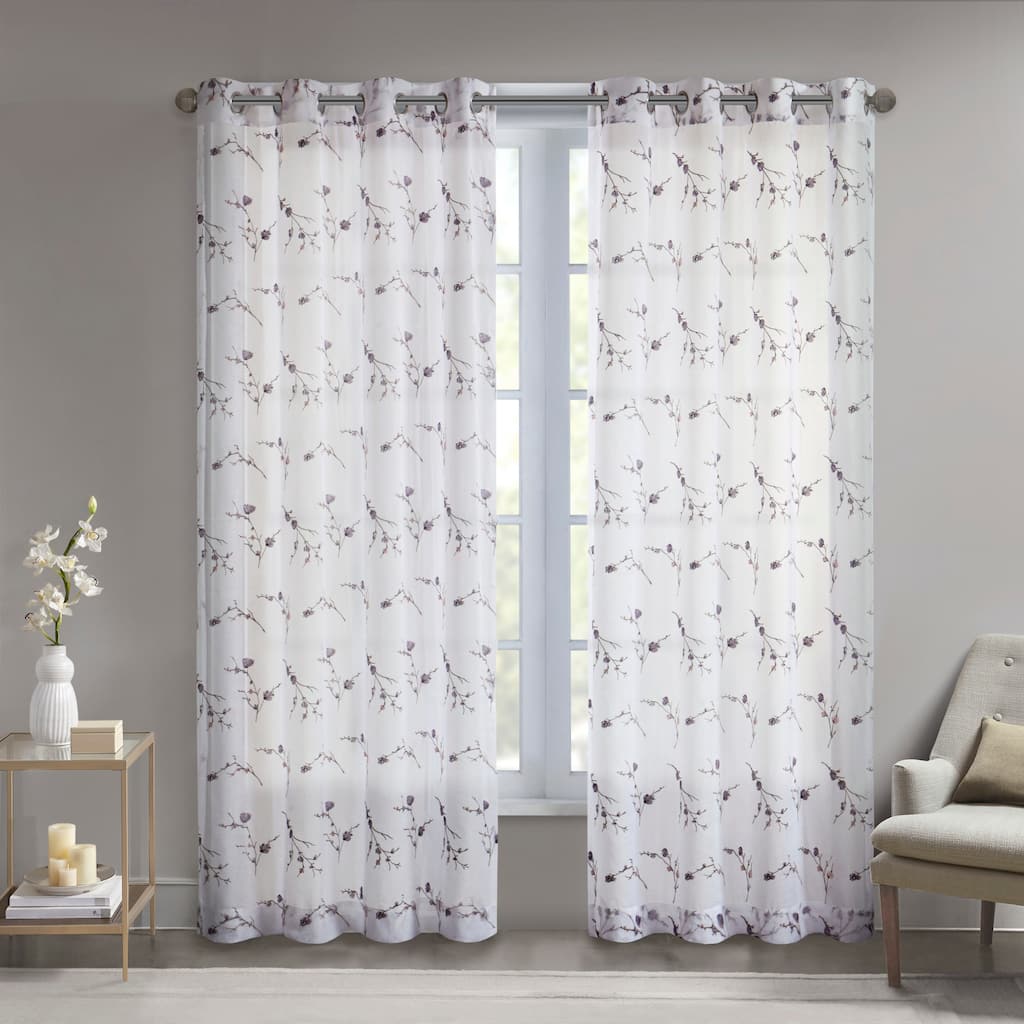 Madison Park Abelia Floral Embroidered Single Sheer Curtain Panel