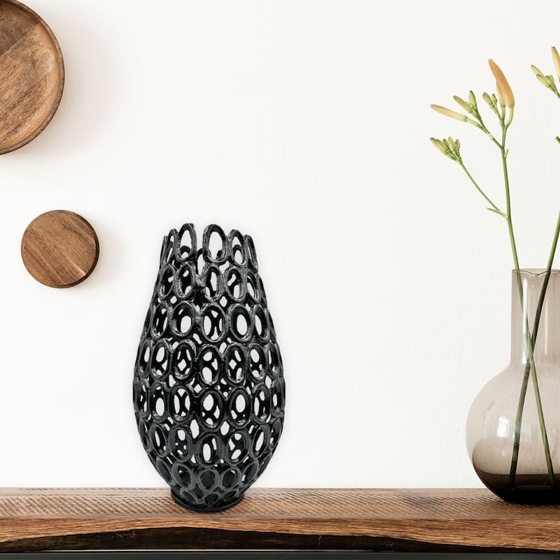 16 Inch Tall Decorative Handmade Aluminum Bud Flower Vase in Black