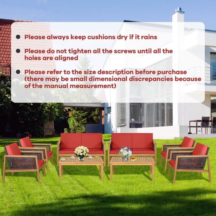 4 Pieces Patio Rattan Furniture Set with Removable Cushions - 30.5" x 48" x 29" (L x W x H)