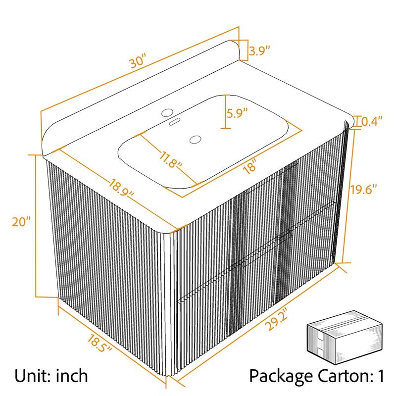 Modland 30" Wall-Mounted Bathroom Vanity with Acrylic Top Integrated Sink & Overflow
