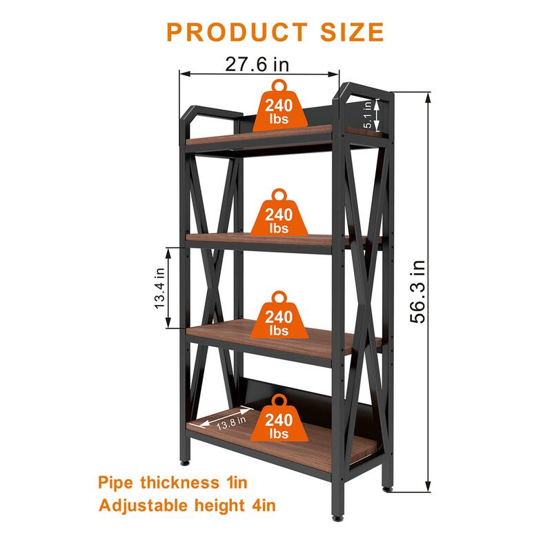 27.6" 4-Level Wood Storage Shelves with Metal Frame for Kitchen