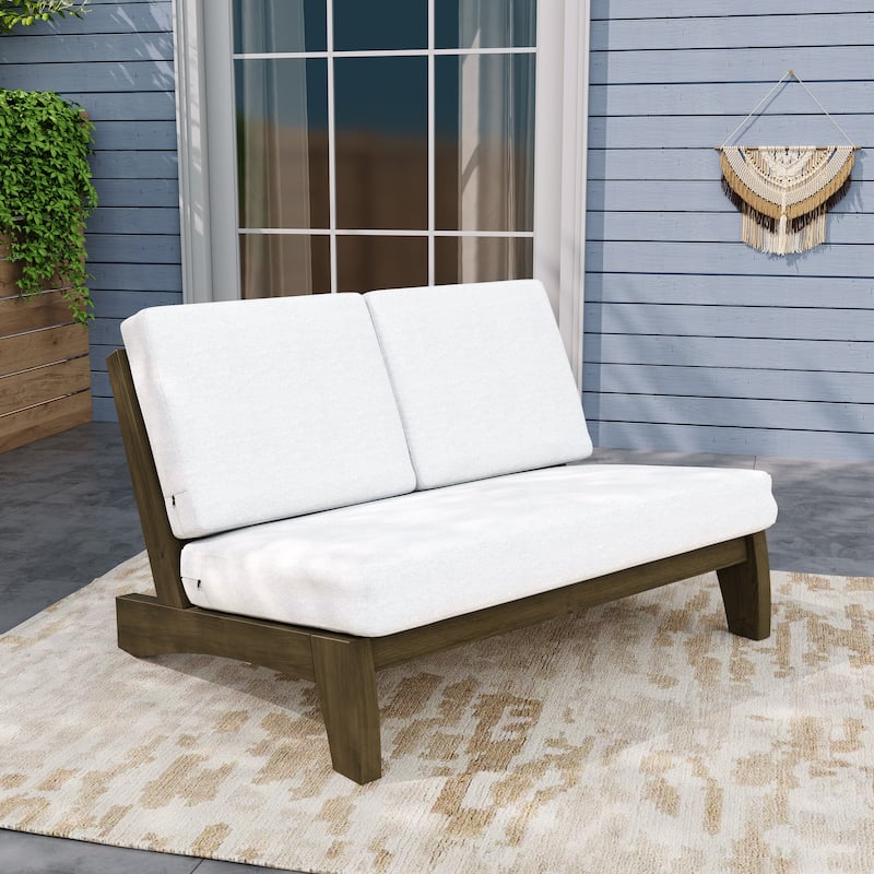 Outdoor Wood Club Chairs Set Loveseat with Cushion