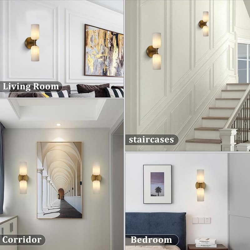 KAYLA 14 in. 2-Light Gold Modern Natural Alabaster Wall Sconce