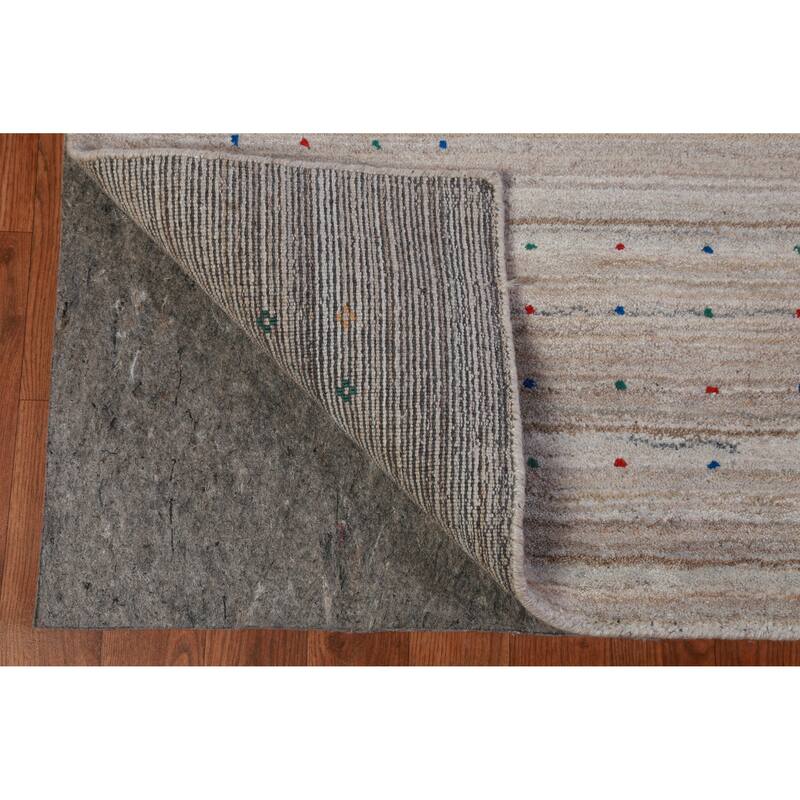 Hand Knotted Oriental 100% Wool Carpet Tribal Stripe Beige & Ivories Gabbeh Area Rug - 12' 7'' X 9' 2''