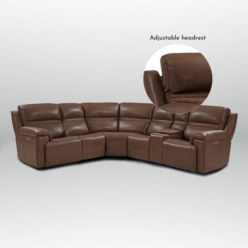 6PCS, 2 power Recliners, Dual-Power Genuine Leather Reclining Sectional with USB&Type-C Ports