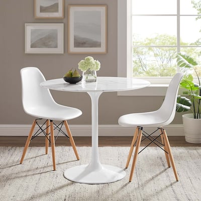 Round Artificial Marble Dining Table - White
