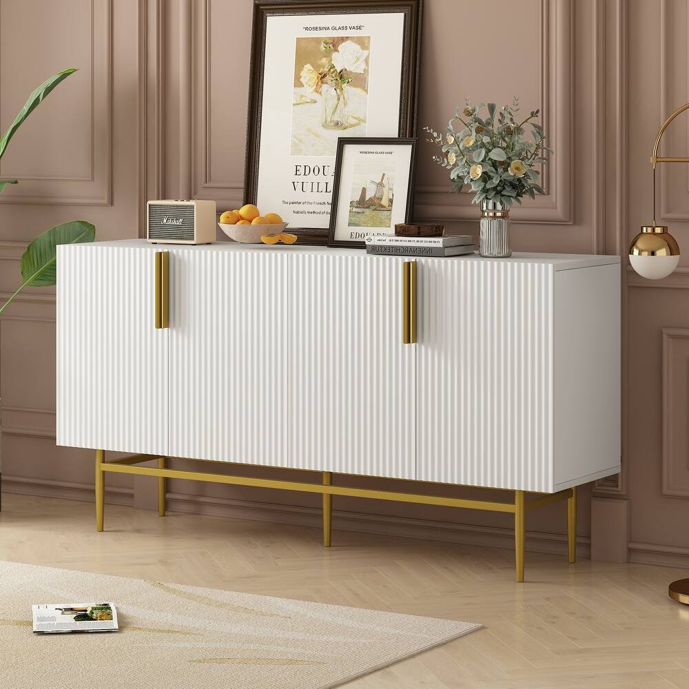 Homy Casa Modern 4-Door Sideboard Buffet Cabinet with Gold Metal Handles