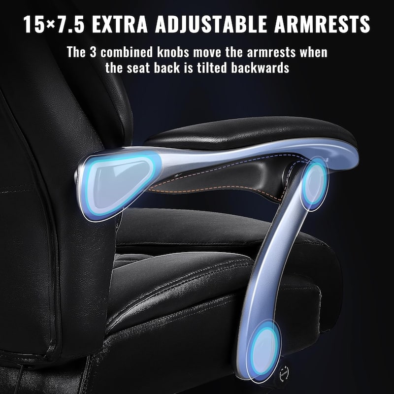 BOSSIN Lift-Headrest Big and Tall Office Chair 500lb - Heavy-Duty Leather with Retractable Footrest & Lumbar Support