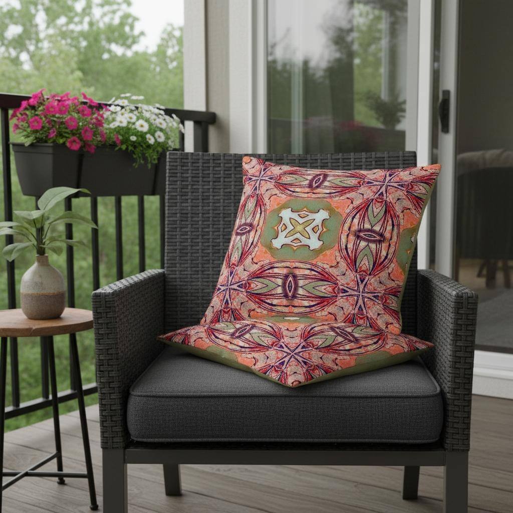 HomeRoots Set of Two 16" X 16" Green and Pink Blown Seam Floral Indoor Outdoor Throw Pillow - 16.00' X '16.00' X '5.00