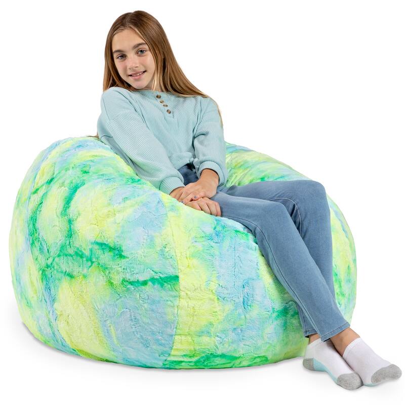 Jaxx Saxx 3 Foot Bean Bag Chair For Kids - Faux Fur - Fun Colors - Firefly Yellow