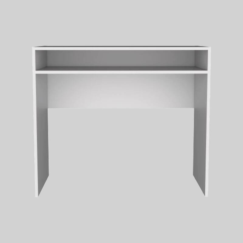35" White Desk with Storage, Minimalist Workspace for Computers and Accessories, Durable Melamine Design - White
