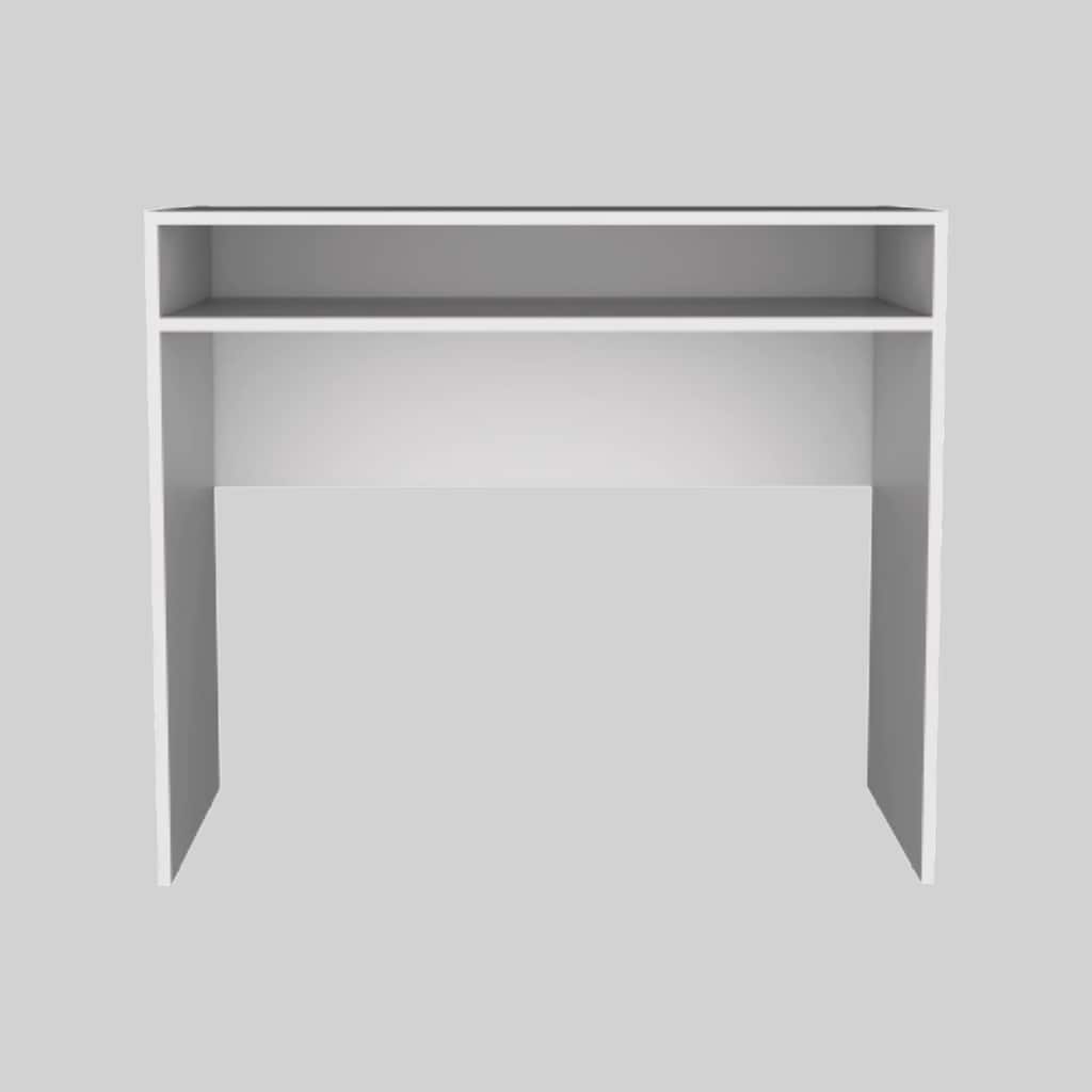 35" White Desk with Storage, Minimalist Workspace for Computers and Accessories, Durable Melamine Design