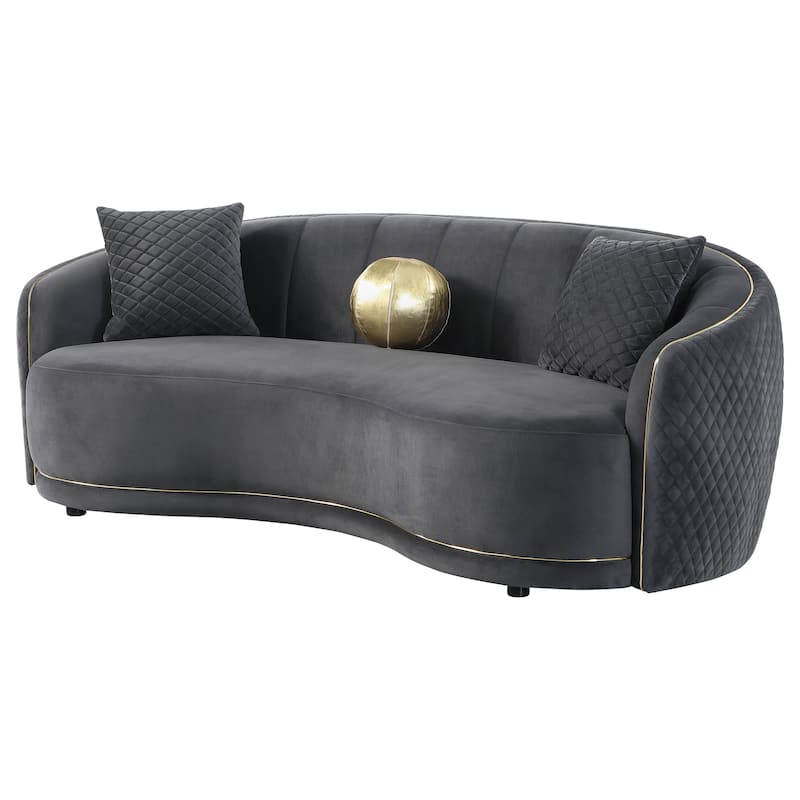 Brookside Velvet Upholstered Curved Sofa Dark Grey - N/A