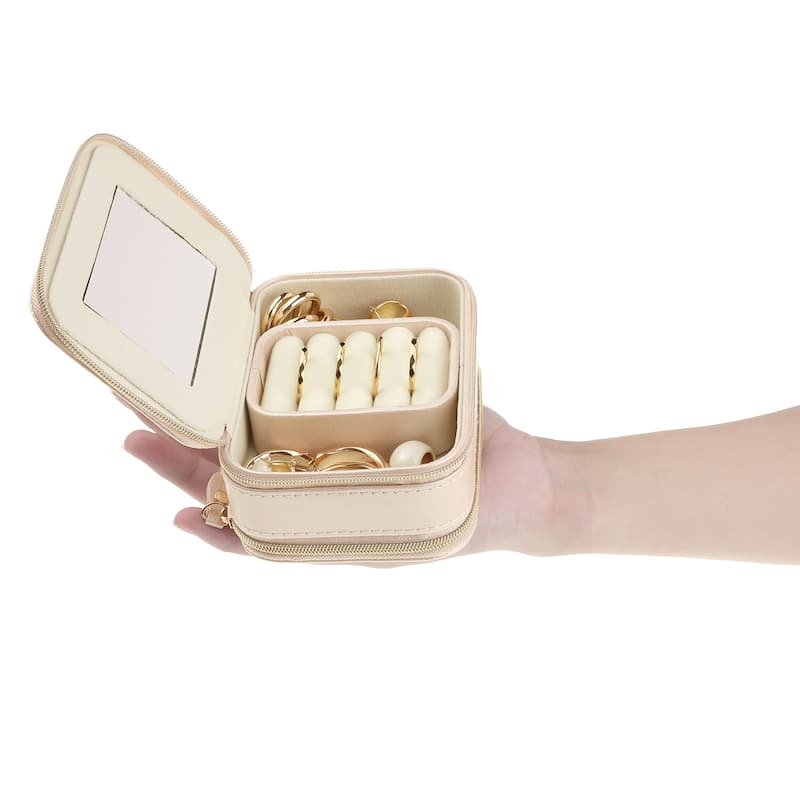 Travel Jewelry Box with Mirror for Girls' Gifts, Small Portable PU Leather Jewelry Organizer Case Storage Display Holder