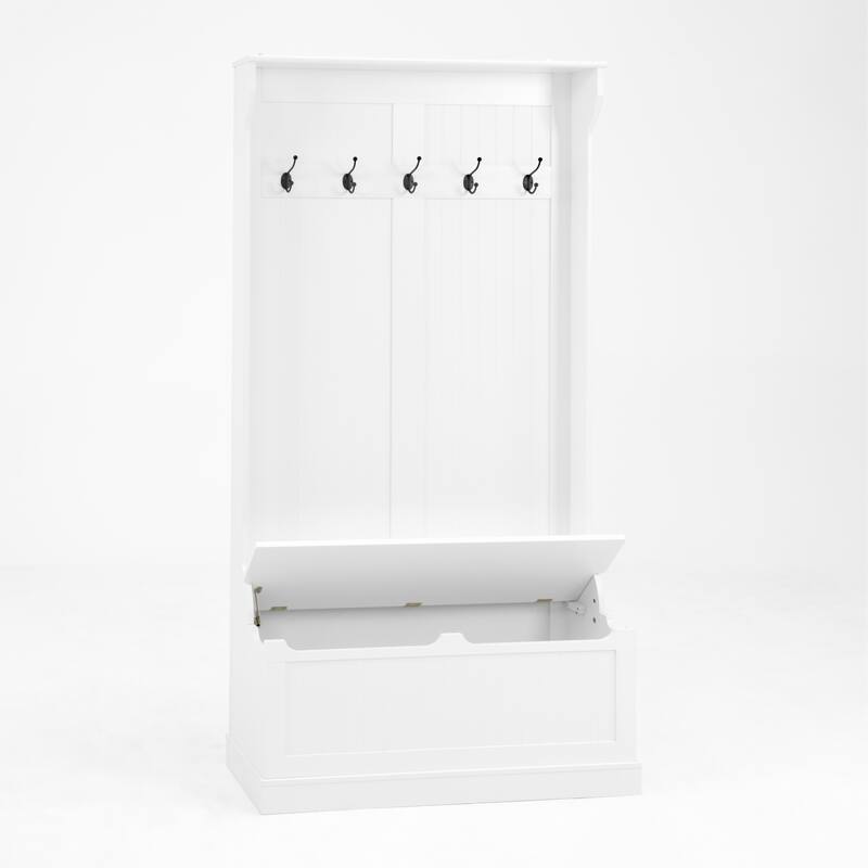 Entryway Bench with Coat Rack & Shoe Storage, 5-Hook Hall Tree for Entry Organizing