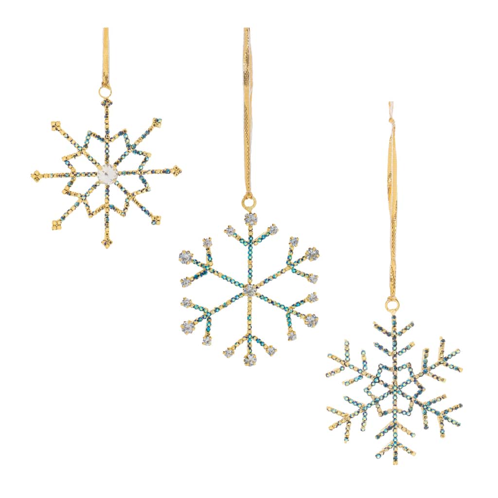 Metal Snowflake Ornaments with Beads for Christmas Tree Decor Set of 12 - 3” x 0.02” x 3.5”