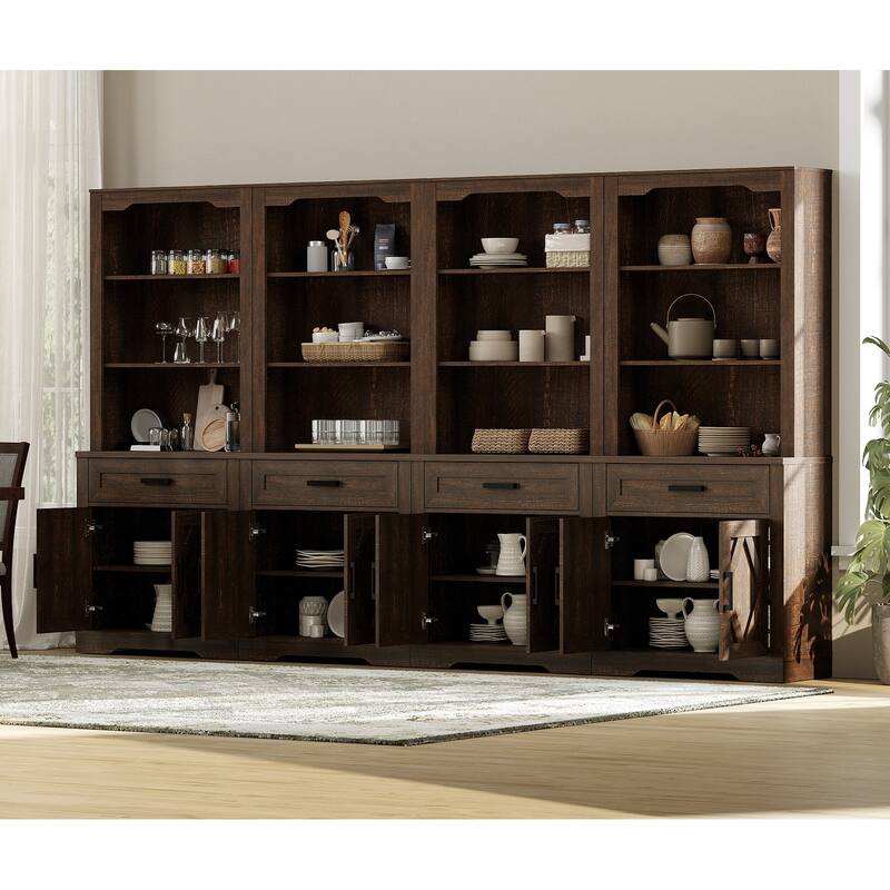 5 Tier 4-Column Bookshelf Set with Open Storage and Glass Doors