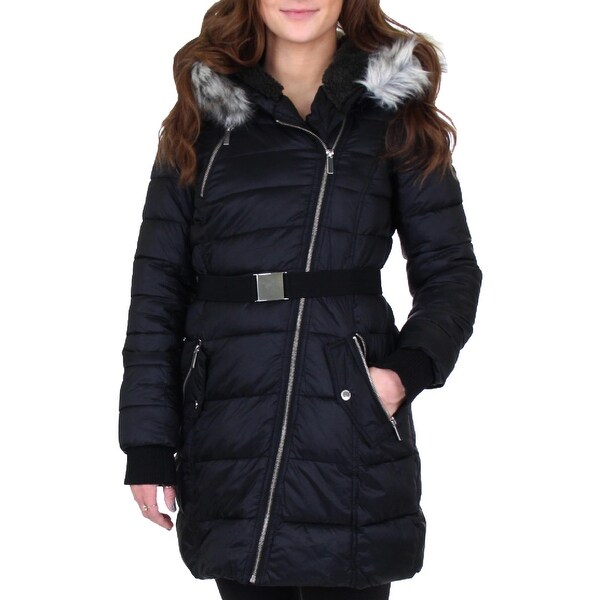 French connection asymmetrical faux fur puffer sales