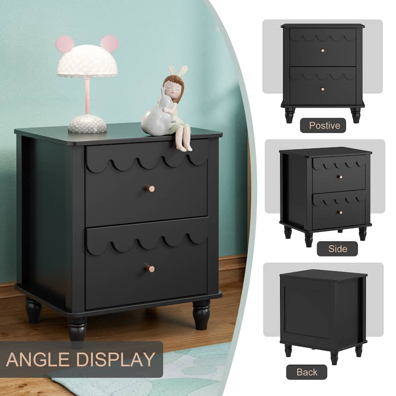 2 Drawers Nightstand Curved Design Cloud Bedside Table