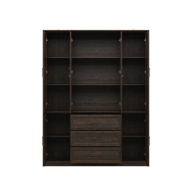61.8" W Kitchen Pantry Cabinet, Freestanding Cupboard with Glass Doors