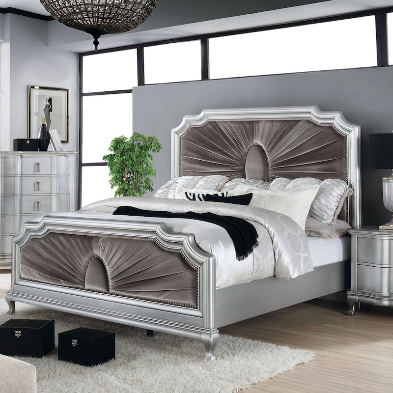 Furniture of America Maza Glam Silver Solid Wood Panel Bed - Queen