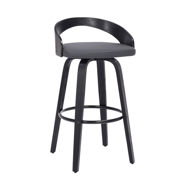 Faux Leather Swivel Counter Height Bar Chair with Wood Frame and Footrest - Grey and Black-31-Inches