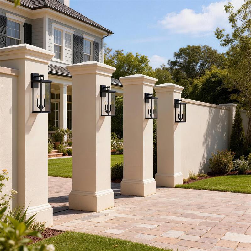 3-light Metal Outdoor Wall Sconce Candle Bulb Lantern(4-pack)