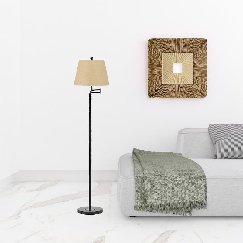 HomeRoots 60" Bronze Swing Arm Floor Lamp With White Square Shade - 14