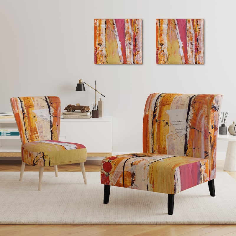 Designart "Orange Glam Natural Wood" Upholstered Traditional Accent Chair - Arm Chair