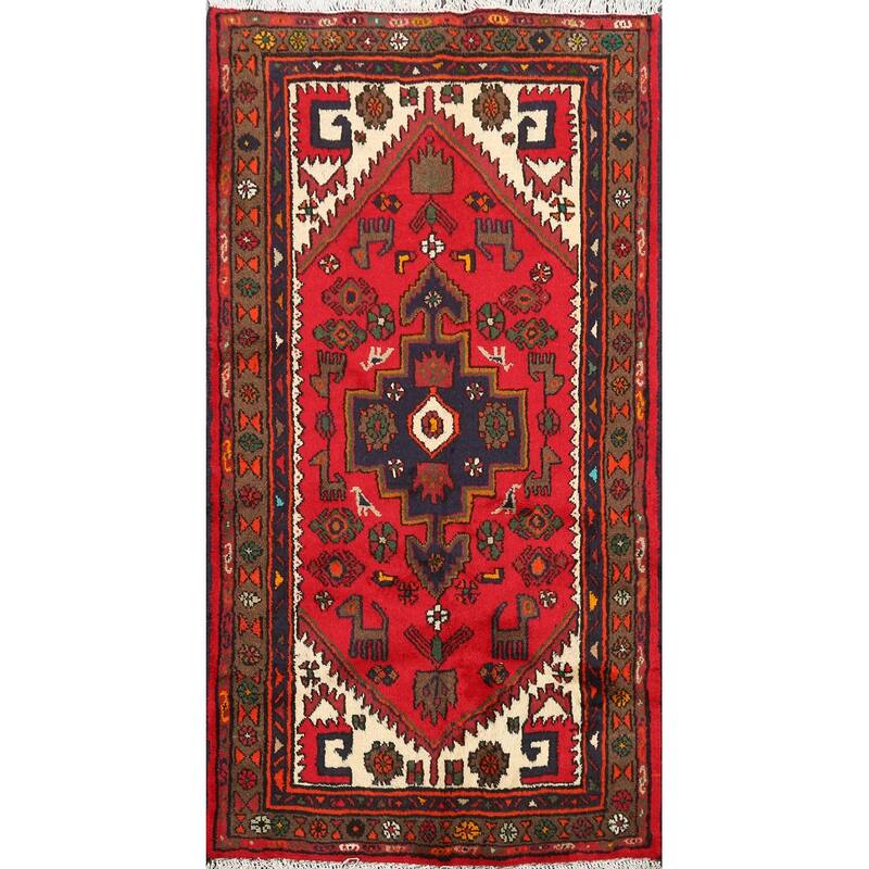 Tribal Geometric Hamedan Persian Area Rug Handmade Wool Carpet - 3'1" x 4'11"
