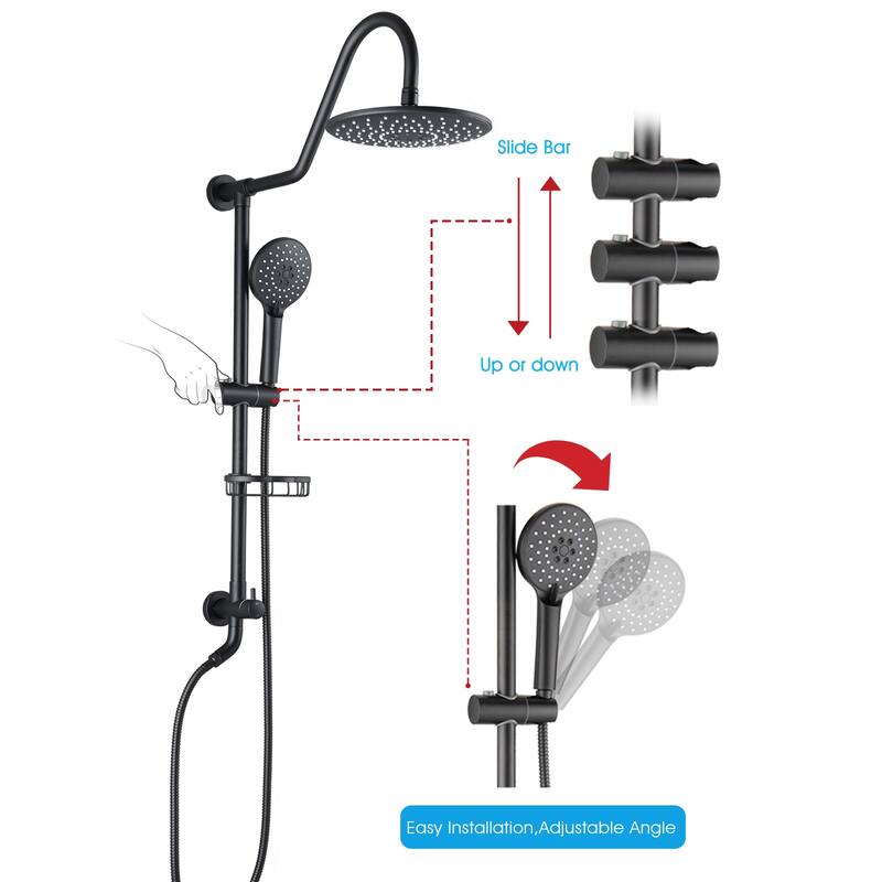 10-Inch Matte Black Shower System with Slide Bar, 3-Function Hand Shower&Soap Dish, Air Injection Rainfall Shower Combo​