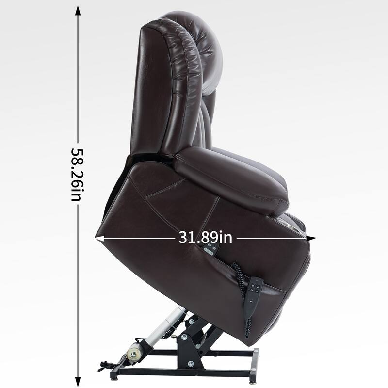 Oversized Faux Leather Power Lift Recliner with Massage & Heating