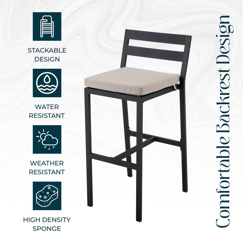 Patio Bar Stool in Powder-Coated Aluminum Frame with Removable Cushion Set of 4