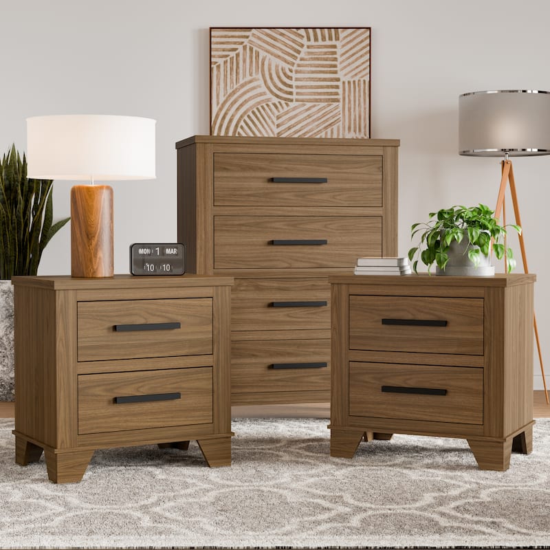 Furniture of America Nyess Modern 3-Piece Chestnut Brown Chest and 2 Nightstand Bedroom Set - Chestnut Brown