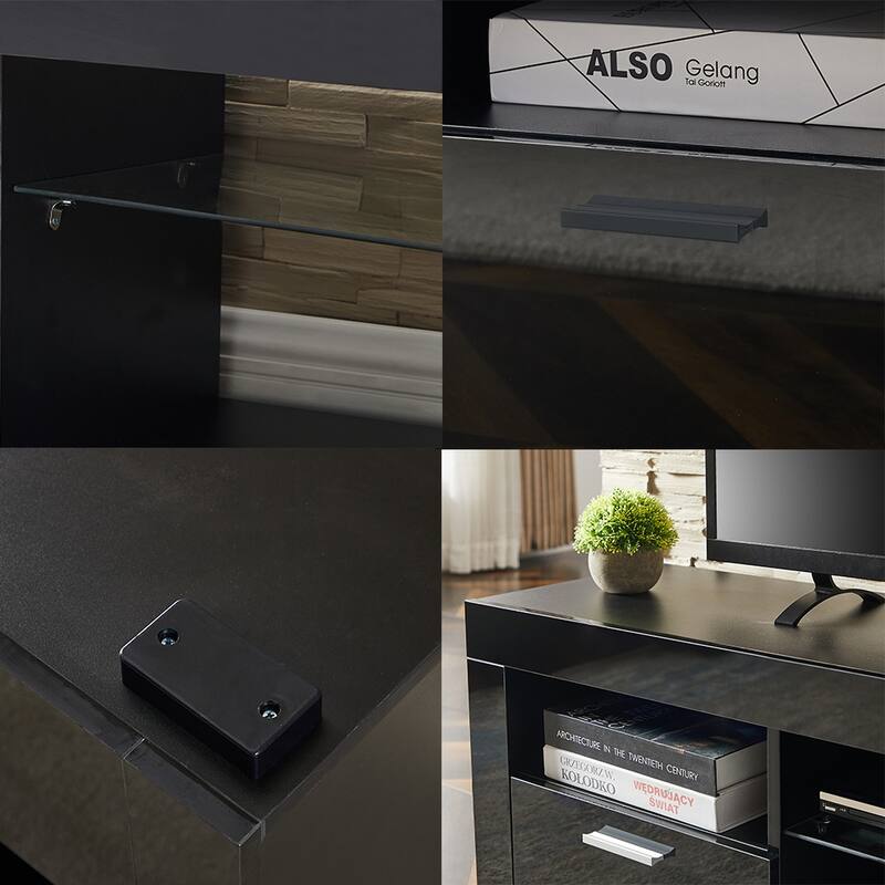 Modern LED TV Stand Media Console with LED lights, High Glossy - 51L*14W*16Hinch