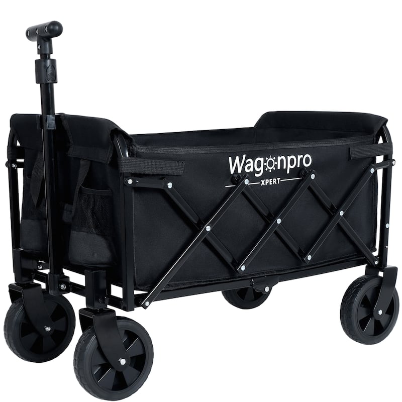 Expandable Dual-Layer Utility Wagon With 100% Extra Space-Grocery Cart For Camping,Shopping,Sports,Gardening,Fishing - Black