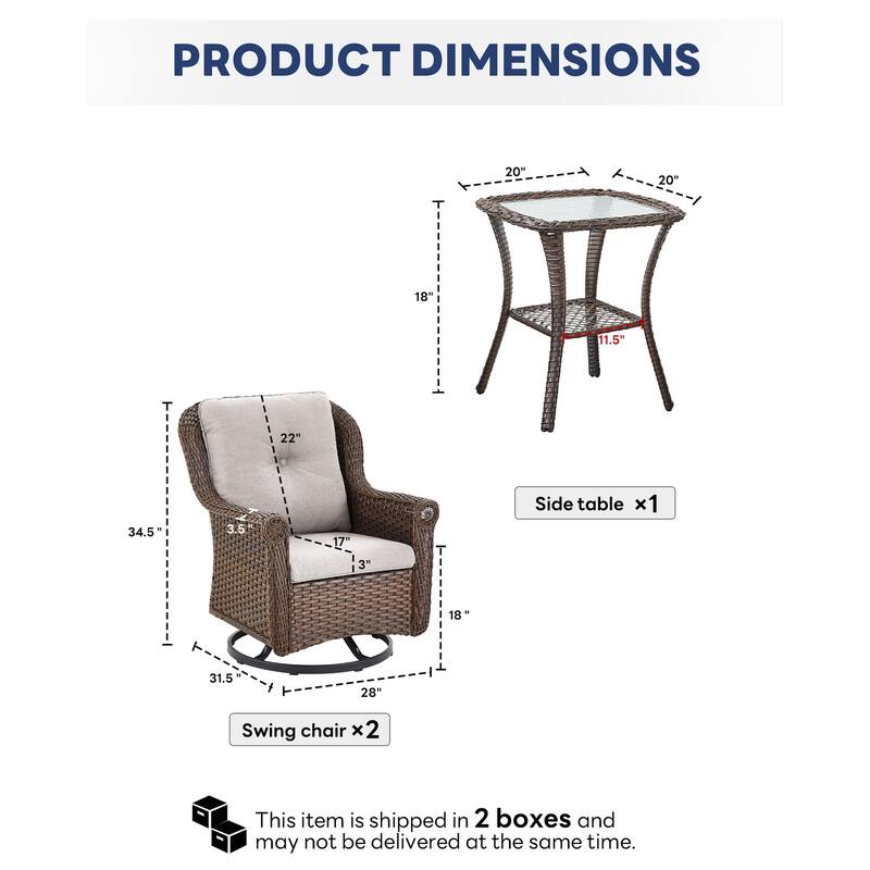 Outdoor Patio 2 Swivel Chairs with Side Table