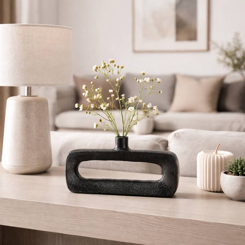 Modern Metal Open Cut Out Bud Vase - Short Flower Vase - Black