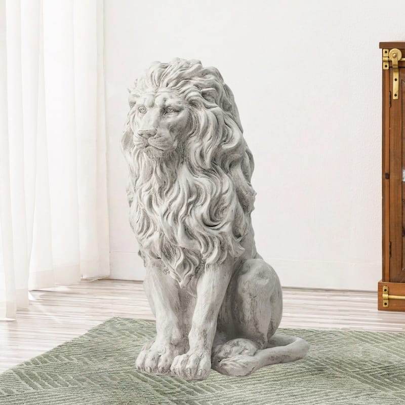 20.75"H MGO Guardian Sitting Lion Statue Porch Sign Indoor Outdoor Decoration by Glitzhome